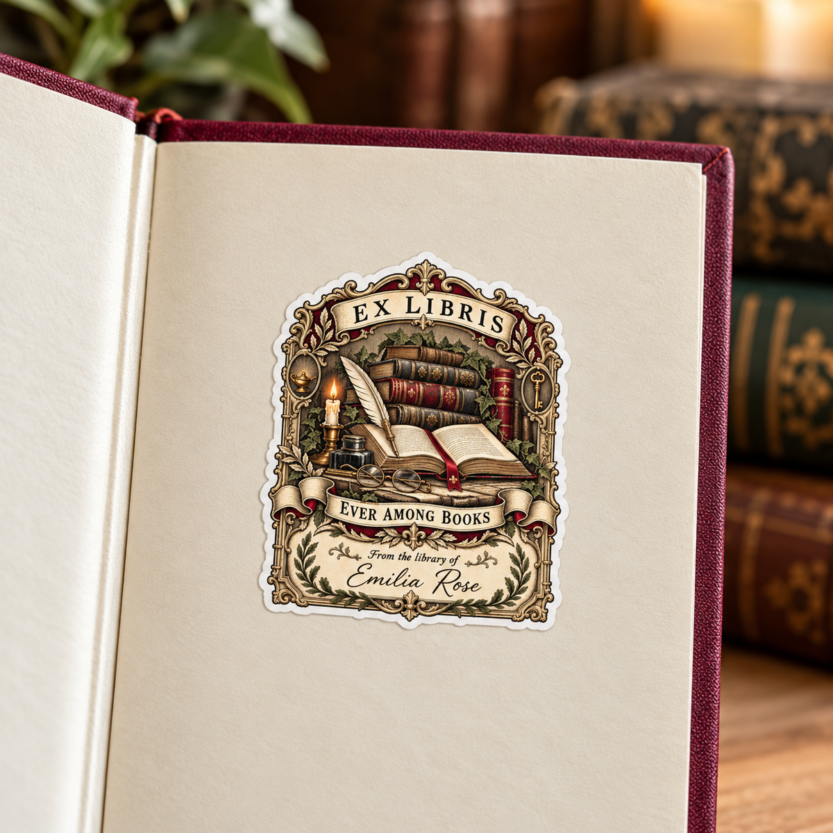 Book Lover Ex Libris Kiss Cut Sticker, Vintage Bookplate Sticker, From the Library Of Sticker, Reader Gift, Personalized Bookish Vinyl Sticker