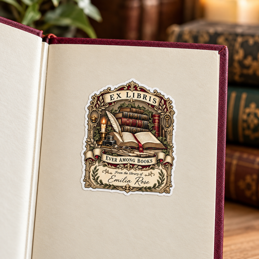 Book Lover Ex Libris Kiss Cut Sticker, Vintage Bookplate Sticker, From the Library Of Sticker, Reader Gift, Personalized Bookish Vinyl Sticker
