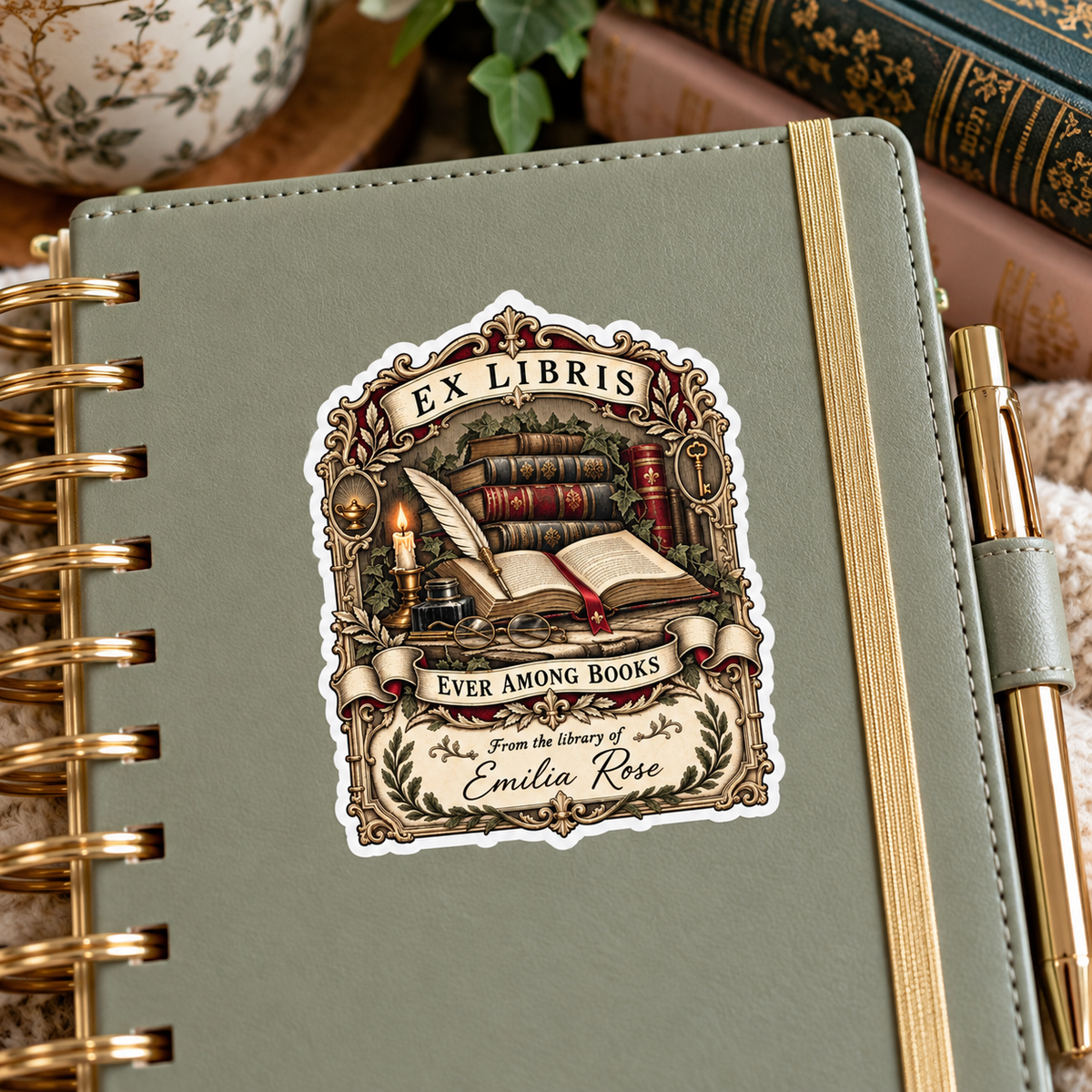 Book Lover Ex Libris Kiss Cut Sticker, Vintage Bookplate Sticker, From the Library Of Sticker, Reader Gift, Personalized Bookish Vinyl Sticker