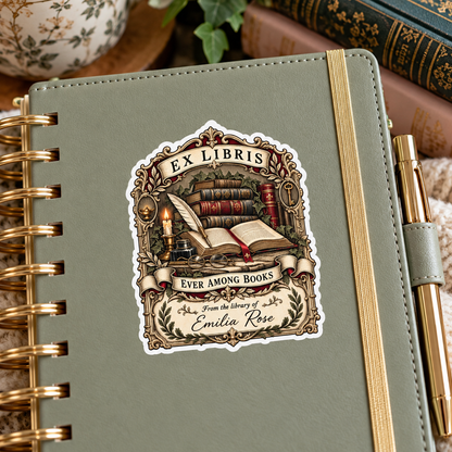 Book Lover Ex Libris Kiss Cut Sticker, Vintage Bookplate Sticker, From the Library Of Sticker, Reader Gift, Personalized Bookish Vinyl Sticker