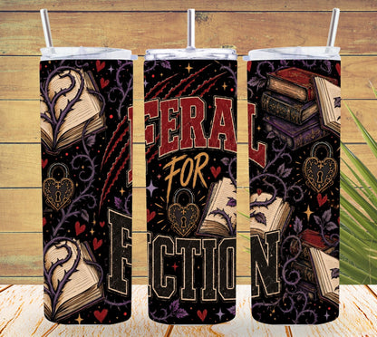 Feral for Fiction Tumbler, Gothic Book Lover Tumbler, Dark Academia Reader Gift, Bookish Tumbler, Romance Reader Gift