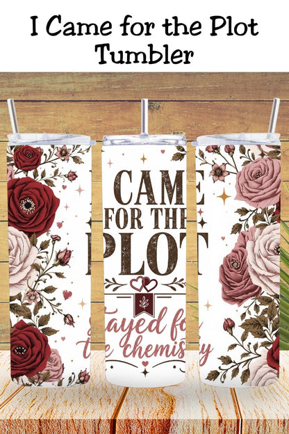 For readers who came for the story but stayed because the chemistry was impossible to ignore. The I Came for the Plot, Stayed for the Chemistry Tumbler features a romantic floral design with deep red, blush, and cream roses, warm vintage details, hearts, and bookish charm. Perfect for romance readers, romantasy fans, slow-burn lovers, enemies-to-lovers readers, BookTok friends, and anyone who gets emotionally invested in fictional couples. Save this for book lover gifts, romance reader finds, book club idea