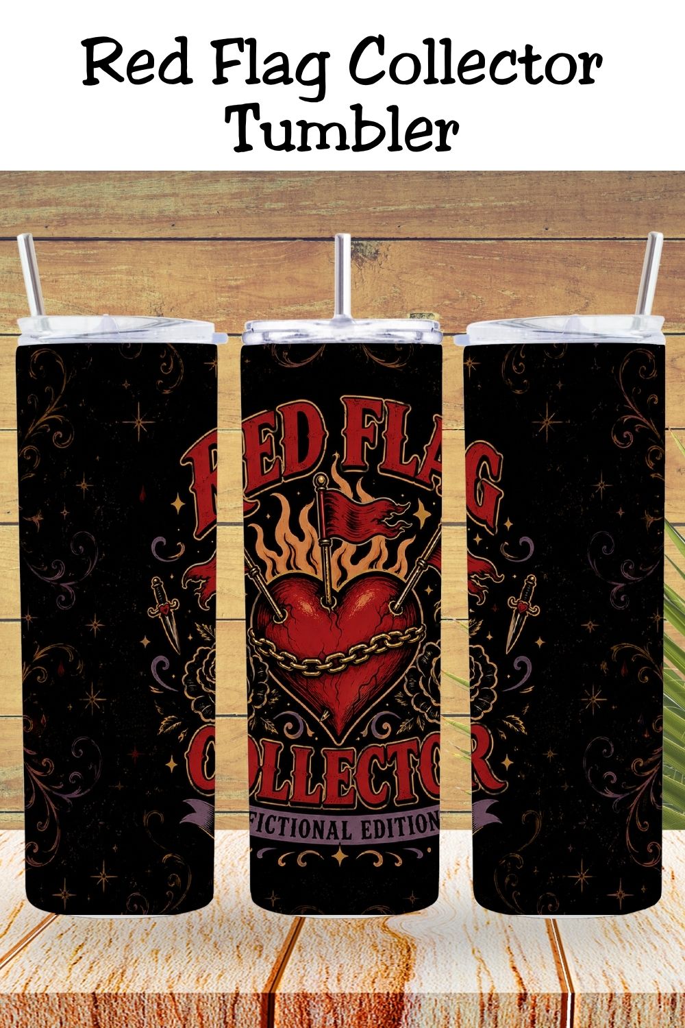For the reader who sees a fictional red flag and immediately adds the book to her TBR. The Red Flag Collector, Fictional Edition Tumbler features a dramatic gothic design with a chained heart, flaming red flags, black roses, daggers, and vintage details. A fun bookish gift for dark romance readers, morally gray hero lovers, villain romance fans, romantasy readers, BookTok friends, and anyone with questionable taste in fictional men. Save this dark romance tumbler to your book lover gift ideas, BookTok finds