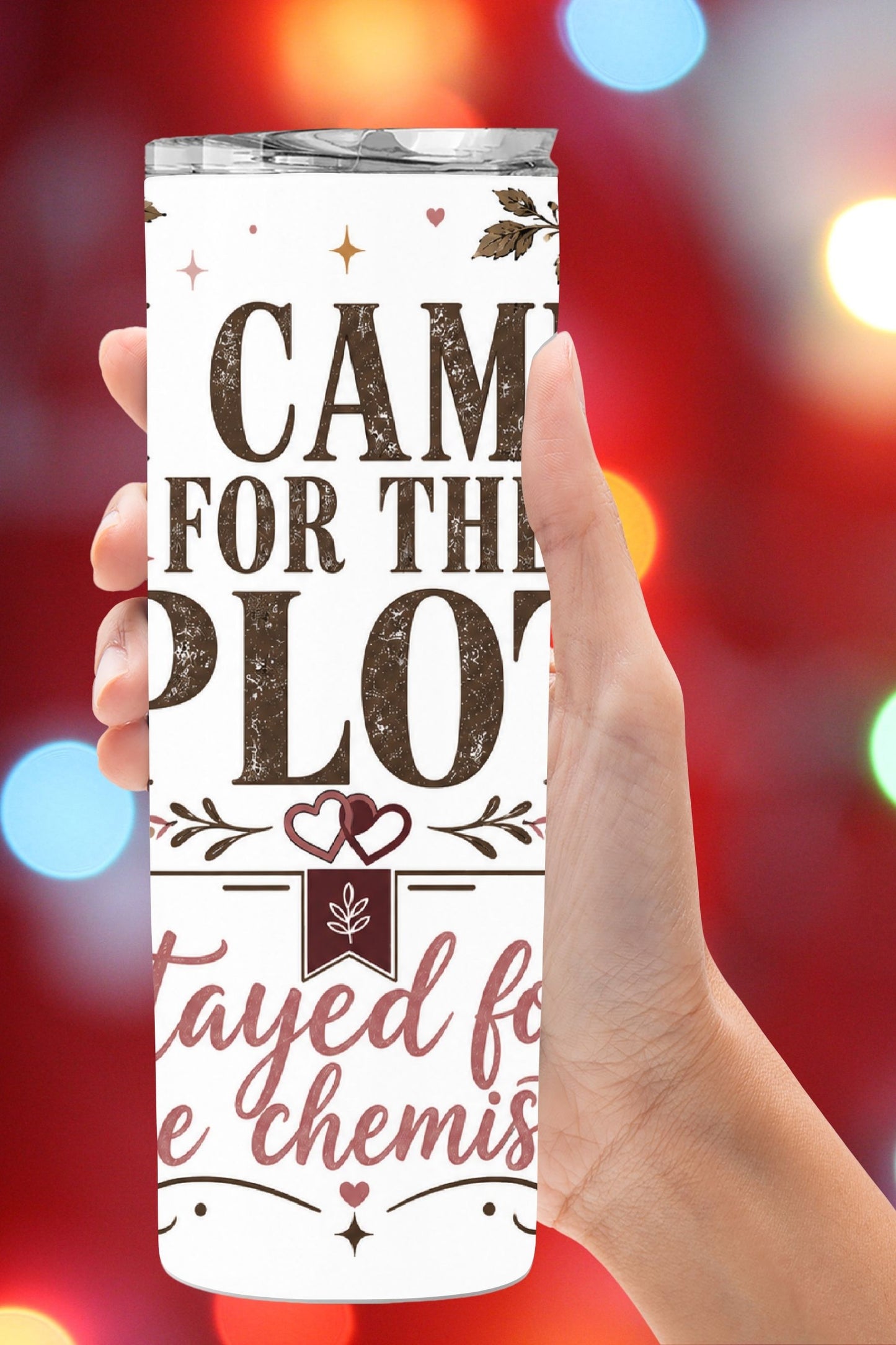For readers who came for the story but stayed because the chemistry was impossible to ignore. The I Came for the Plot, Stayed for the Chemistry Tumbler features a romantic floral design with deep red, blush, and cream roses, warm vintage details, hearts, and bookish charm. Perfect for romance readers, romantasy fans, slow-burn lovers, enemies-to-lovers readers, BookTok friends, and anyone who gets emotionally invested in fictional couples. Save this for book lover gifts, romance reader finds, book club idea