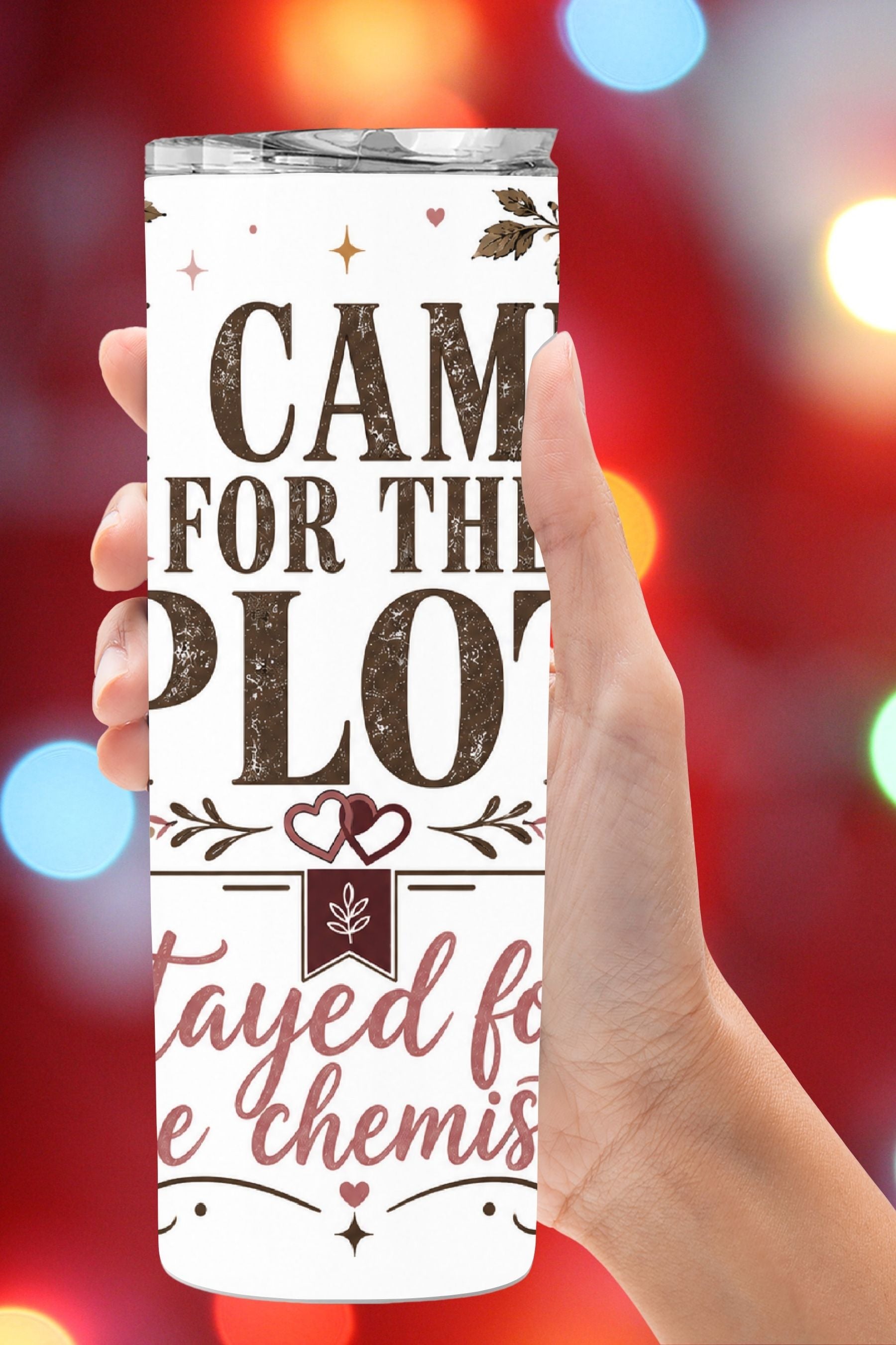For readers who came for the story but stayed because the chemistry was impossible to ignore. The I Came for the Plot, Stayed for the Chemistry Tumbler features a romantic floral design with deep red, blush, and cream roses, warm vintage details, hearts, and bookish charm. Perfect for romance readers, romantasy fans, slow-burn lovers, enemies-to-lovers readers, BookTok friends, and anyone who gets emotionally invested in fictional couples. Save this for book lover gifts, romance reader finds, book club idea