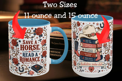 Save a Horse Read a Romance Mug | Western Romance Reader Coffee Mug | Cowboy Book Lover Mug | BookTok Gift | Bookstore Rodeo Club Cup
