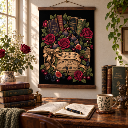Dark Academia Printable Set, Gothic Book Lover Wall Art, Printable Bookmark, Phone Wallpaper, Ripe With Bad Intentions