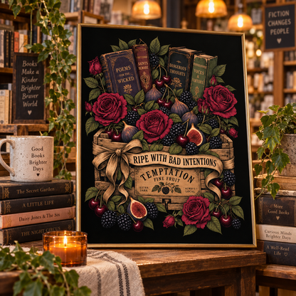 Dark Academia Printable Set, Gothic Book Lover Wall Art, Printable Bookmark, Phone Wallpaper, Ripe With Bad Intentions