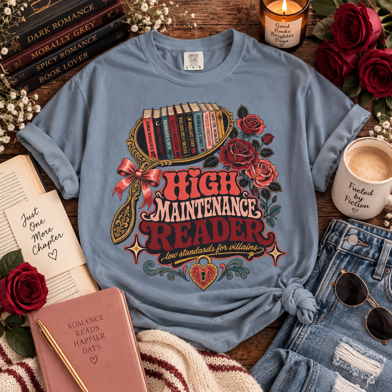 High Maintenance Reader Shirt, Dark Romance Book Lover Tee, Villain Romance Shirt, BookTok Gift, Bookish Graphic Tee