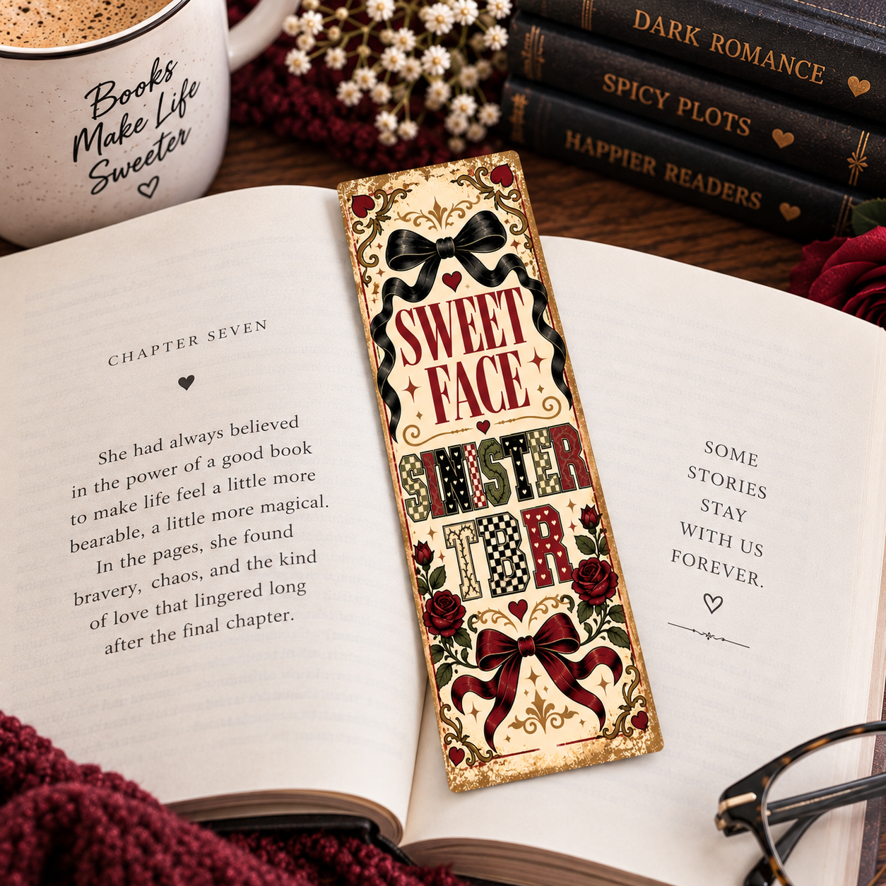 Book Lover Printable Wall Art, Sweet Face Sinister TBR, Romance Reader Decor, Bookish Digital Download, Dark Romance Gift