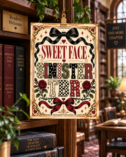 Book Lover Printable Wall Art, Sweet Face Sinister TBR, Romance Reader Decor, Bookish Digital Download, Dark Romance Gift