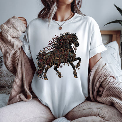 Dark Fantasy Horse Shirt, Book Lover T Shirt, Gothic Romantasy Tee, Ornate Black Horse, Fantasy Reader Gift